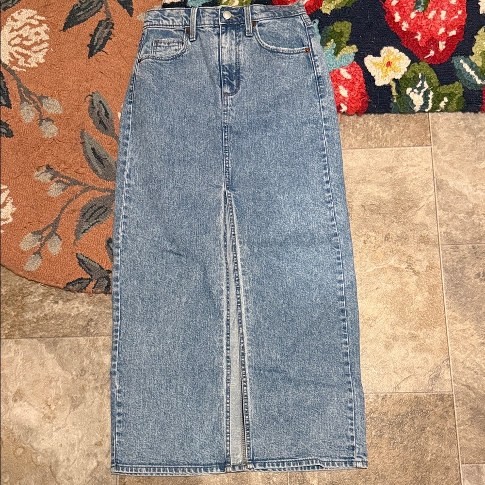 Universal Thread Blue Denim Front Slit Maxi Skirt